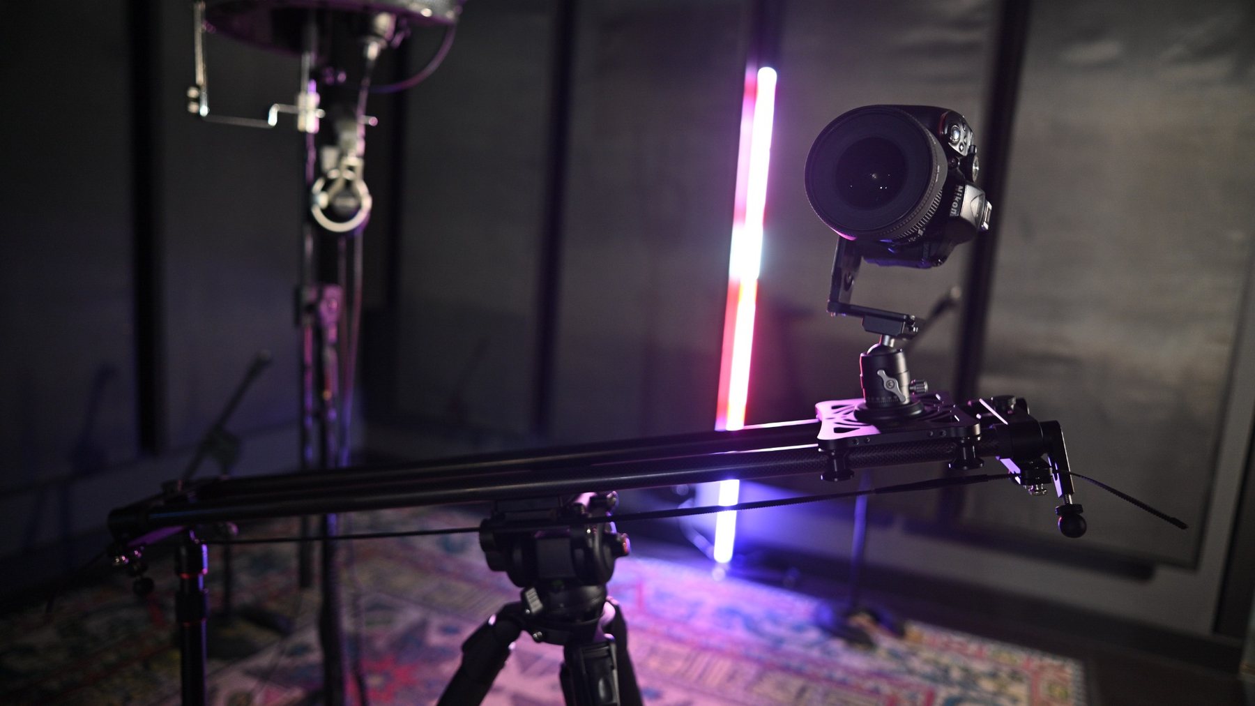 Smooth Shots camera mounted on the portable slider rig
